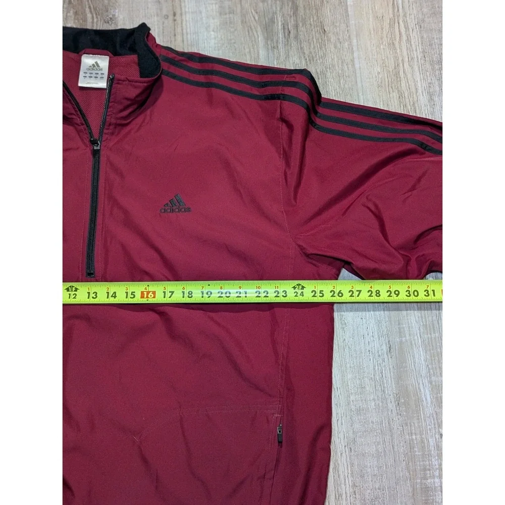 Adidas Mens XL Red 1/4 Zip Windbreaker Pullover Jacket Black 3 Stripe‎